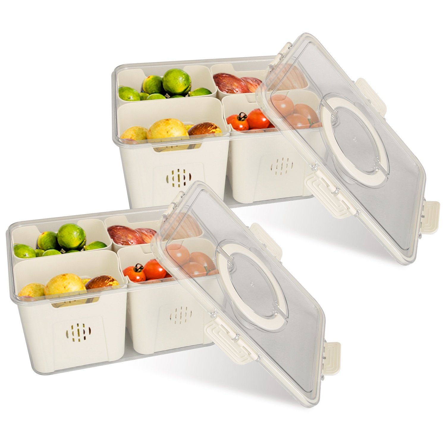 2Pack Airtight Fruit Storage Containers 4 Compartment Food Storage Containers Fruit Vegetable Organizers With 8 Removable Colanders For Fridge Picnic - Image 6