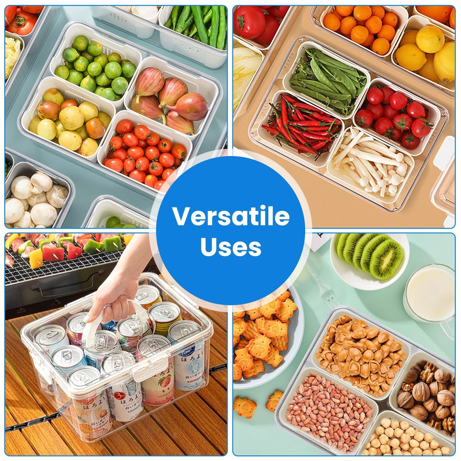 2Pack Airtight Fruit Storage Containers 4 Compartment Food Storage Containers Fruit Vegetable Organizers With 8 Removable Colanders For Fridge Picnic - Image 2